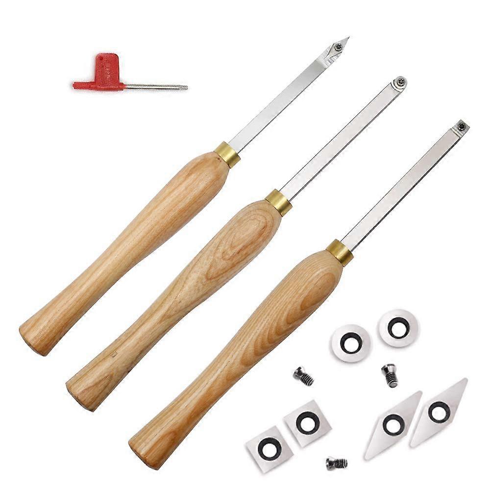 Carbide Woodturning Tool Set Mini Size, 3 Pieces, Diamond, Round and Square Tips, Comfort Grip