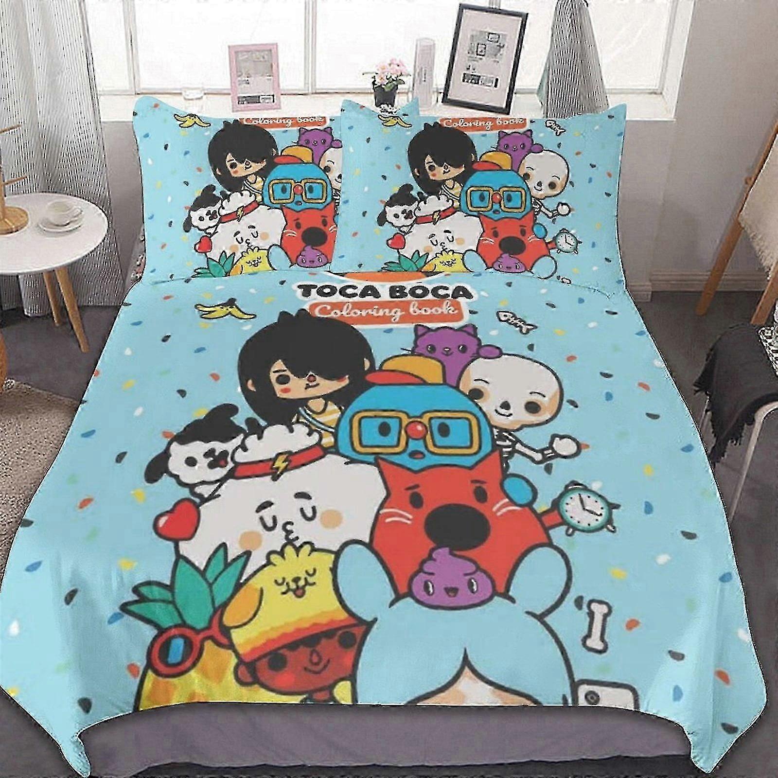 Comodo set di biancheria da letto morbida per Toca Life Boca Game - include 1 copripiumino e 2 federe