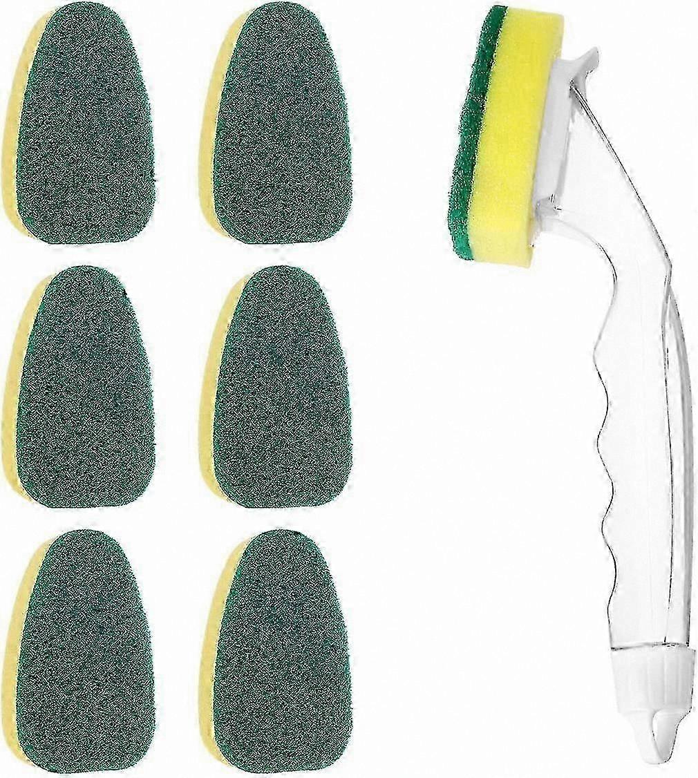 Durable Dish Cleaning Tool with 7 Replacement Pads - Comfort Grip Handle for Kitchen Tasks