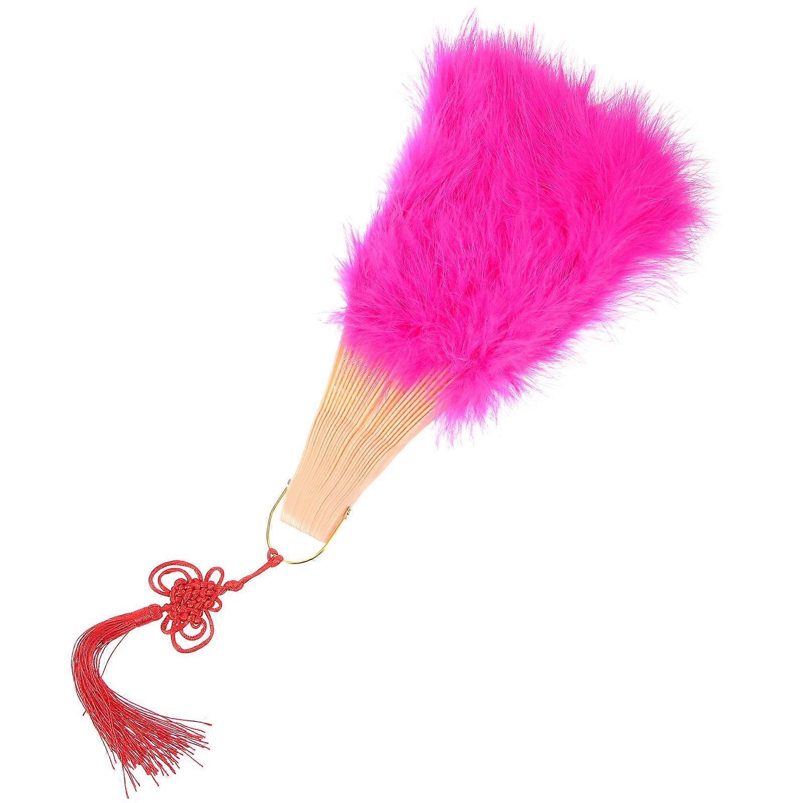 Rosy Plume Decorative Fan for Elegant Bridal Makeup and Photo Props Lightweight Portable Plastic