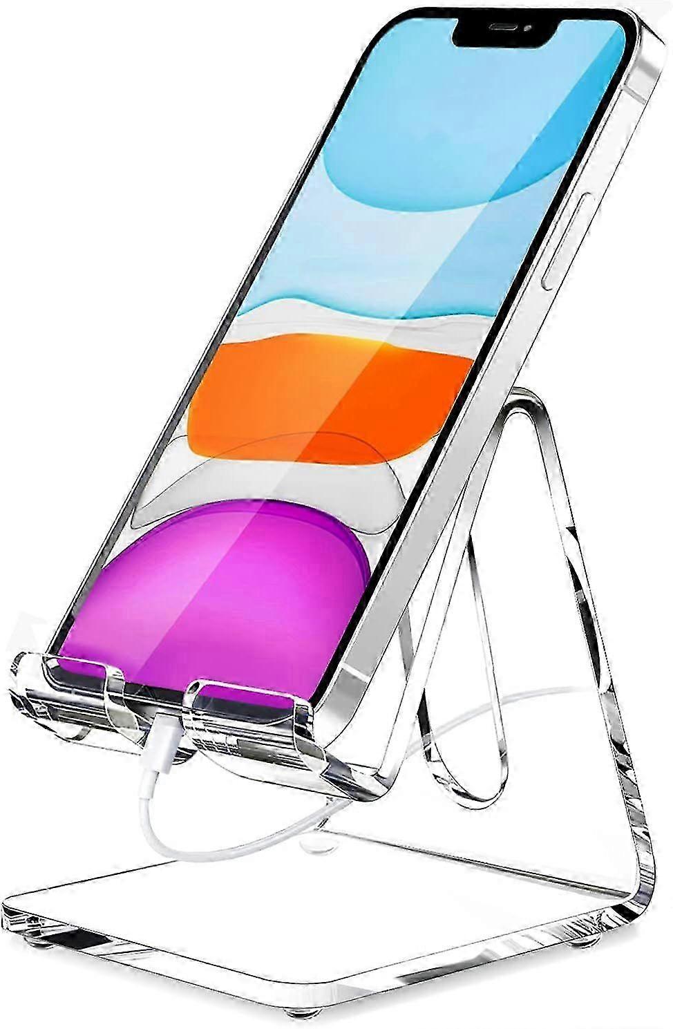 Acrylic Cell Phone Stand, Portable Clear Phone Stand for Desk, Compatible with Phone16 15 14 13 Pro Max Mini 12 11 Plus SE, Switch, Android Smartphone