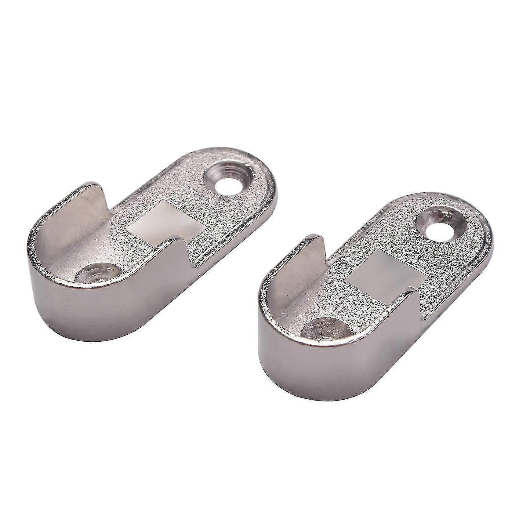 Oval Wardrobe Hanging Rail Rod End Bracket Support Silver Tone Pair-L