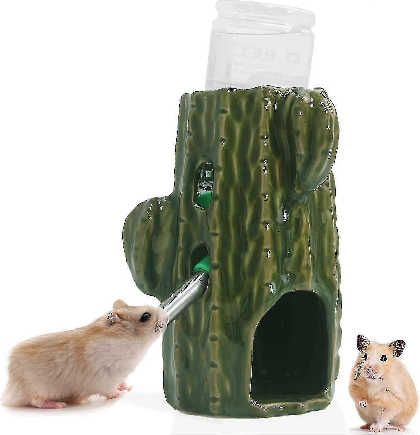 2-i-1 justerbar hamstervattenflaska, 80 ml Gerbil vattenflaska med stativ, ingen dropptuggsäker keramisk vattenflaskhållare