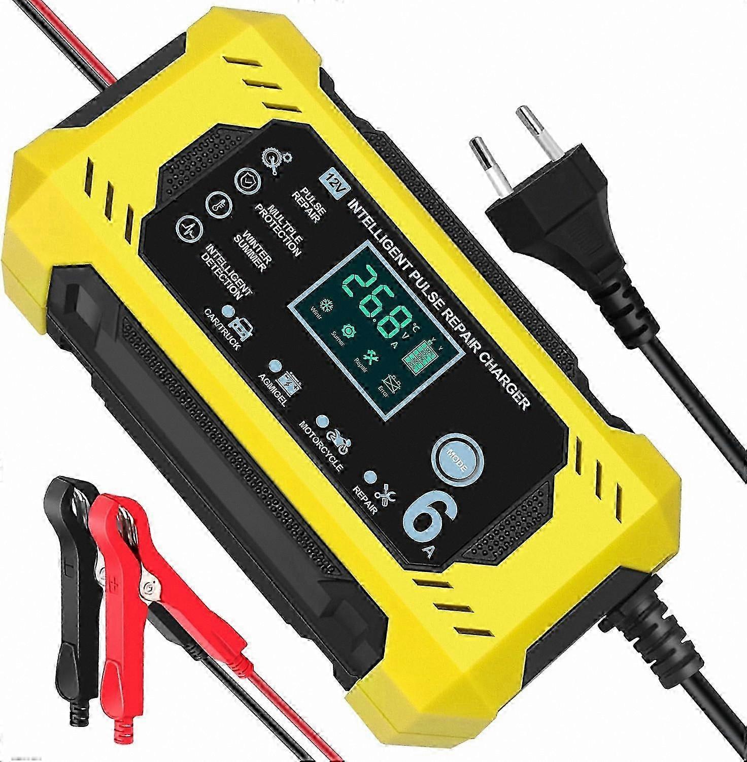 12V 6A Smart Battery Charger with LCD Touch Screen, Multi-Function Reconditioning and Safety Protection for Motorcycle Batteries
