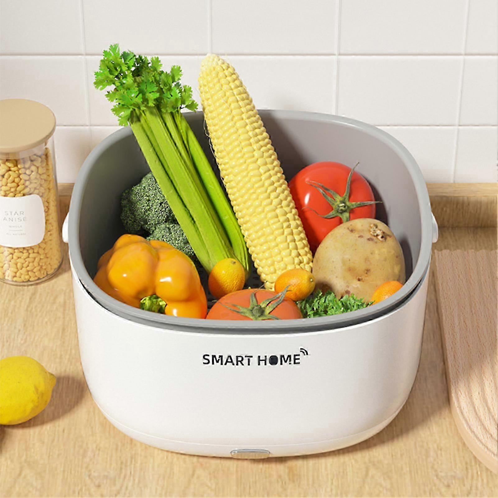 Ultrasonic Cleaner Machine for Fruit and Vegetable Mute Food Purifier with Draining Basket Battery Powered