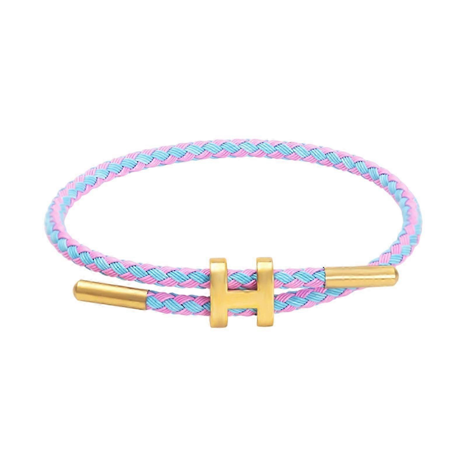 Women's Bracelet Featuring Polished H Shape Buckle and Adjustable Stainless Steel Wire, Ideal for Special Occasions Pink blue