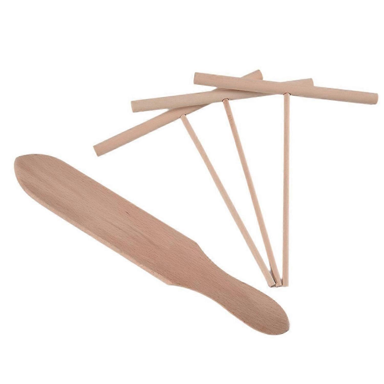 Spatula Set Wooden T Sticks for Spreading Pancake Batter, Set of 4 Utensils for Uniform Crepe Maker