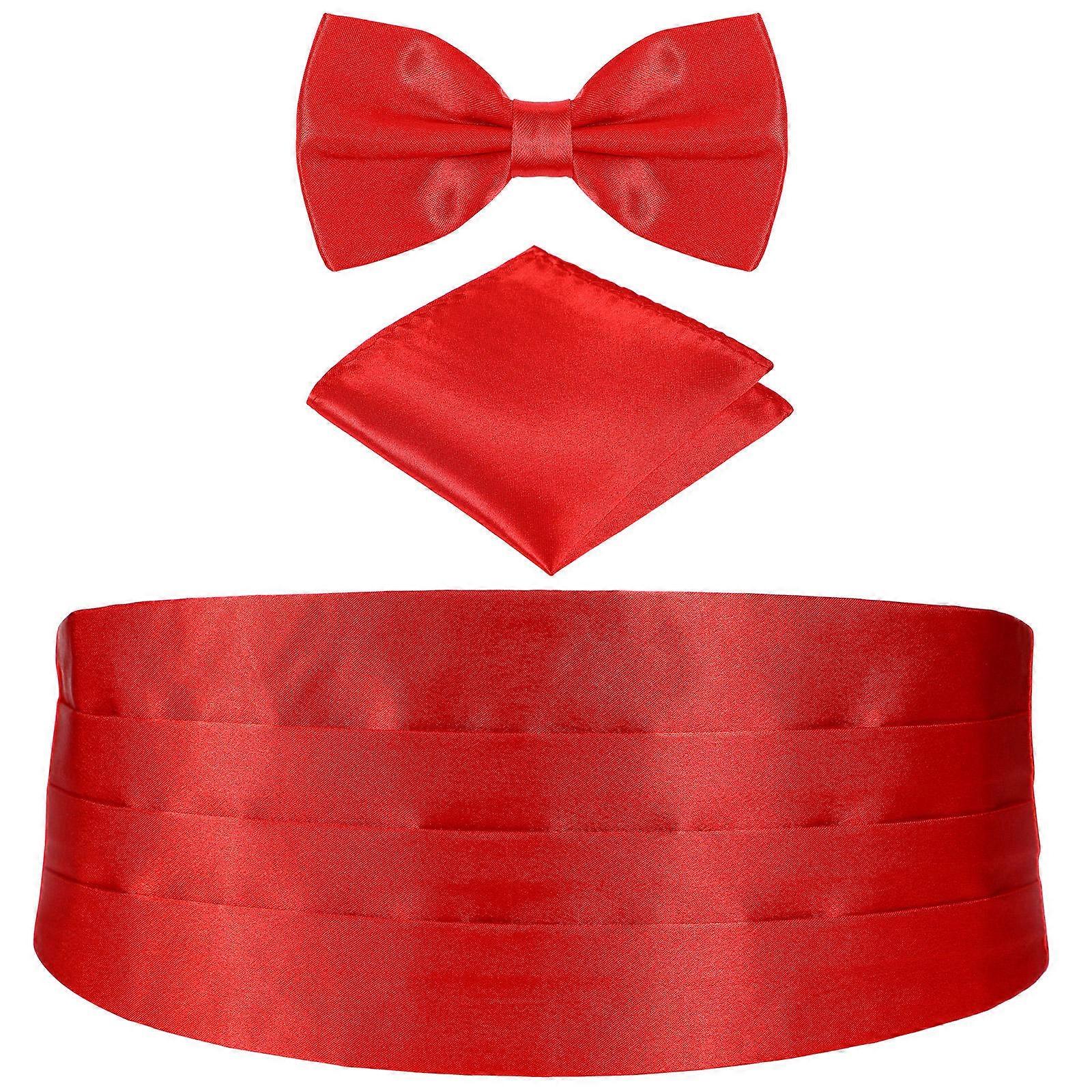 6Pcs Red Men's Cummerbund Bow Tie Set with Handkerchief for Weddings