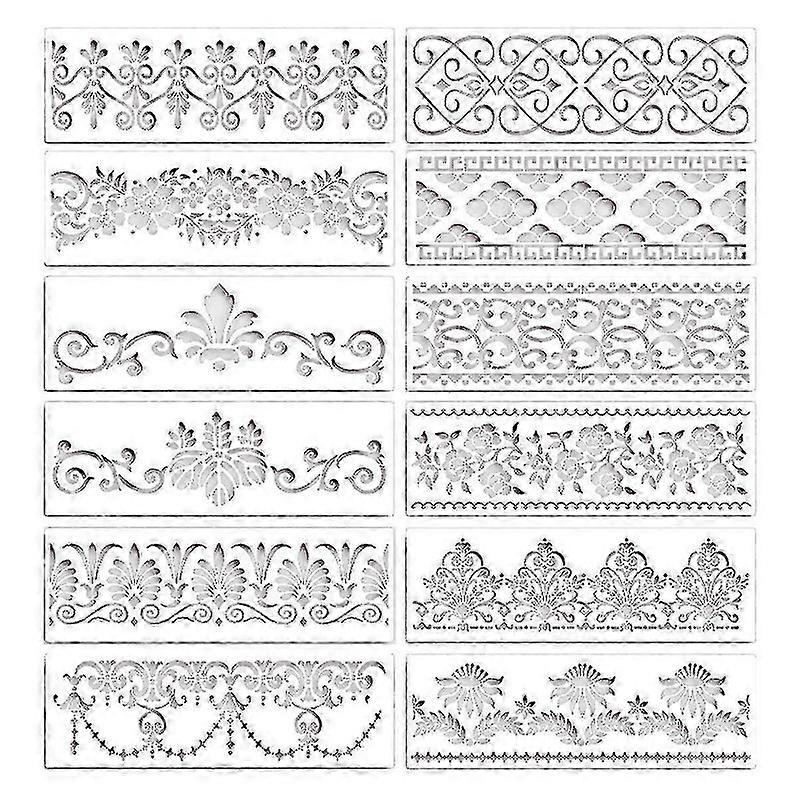 12pcs Flower Border Stencils Mandala Stencils Reusable Cut Painting Templates For Diy Craft Stencil