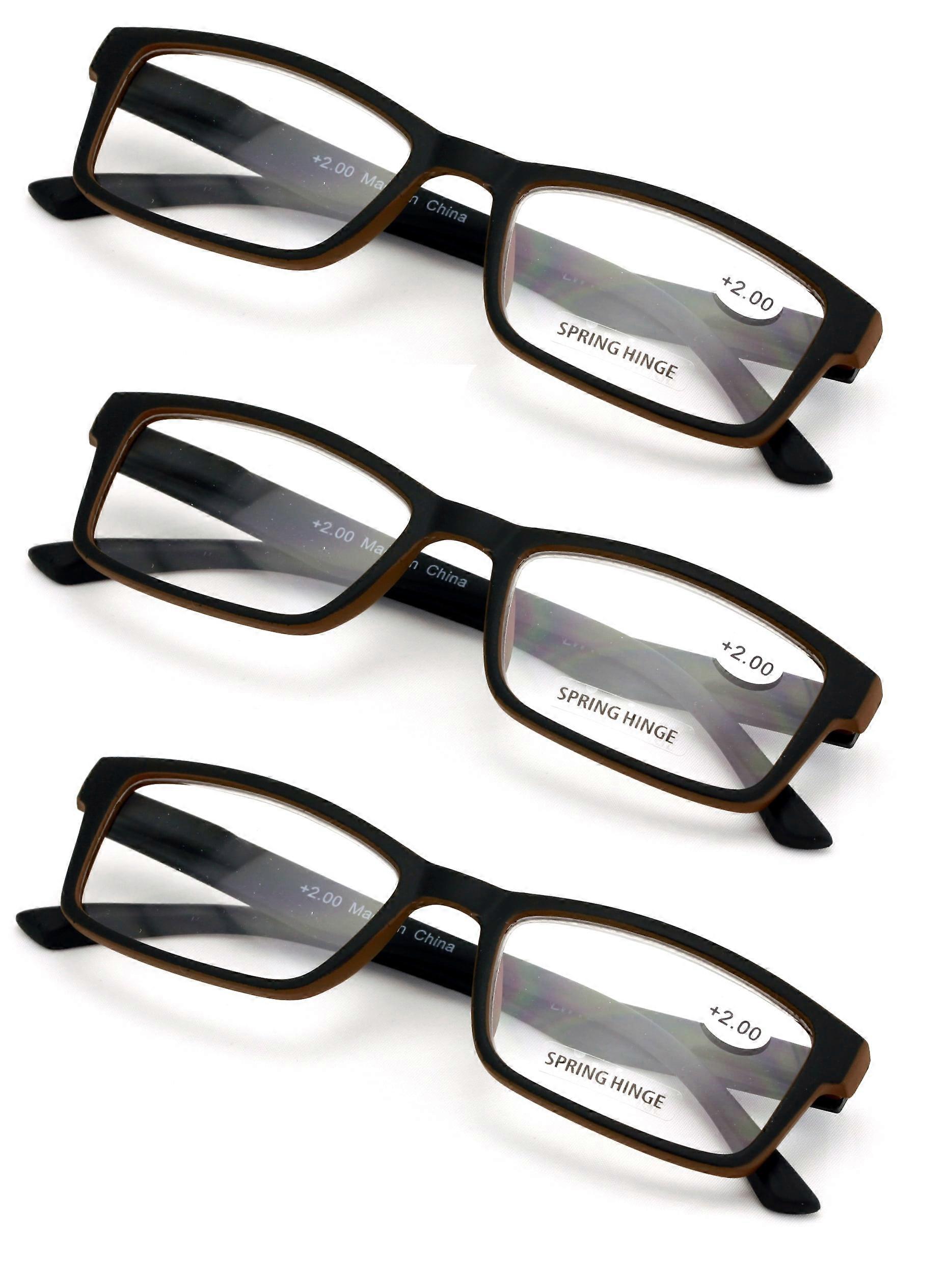 3 Pairs Men Lightweight Rectangular Unisex Readers with Spring Hinge - Soft Matte Rubberized Reading Glasses - Spring Hinge
