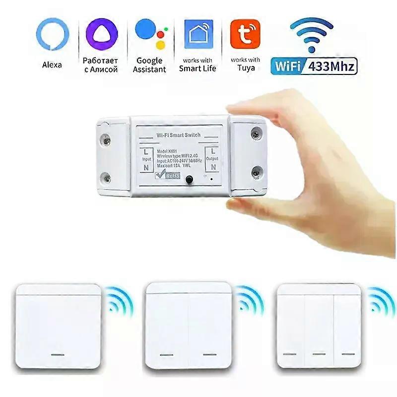 Tuya WIFI Switch 433MHz Smart Home Automation Relay Module 1/2/3 Gang Wireless Wall Switch Home Control Works with Alexa Google