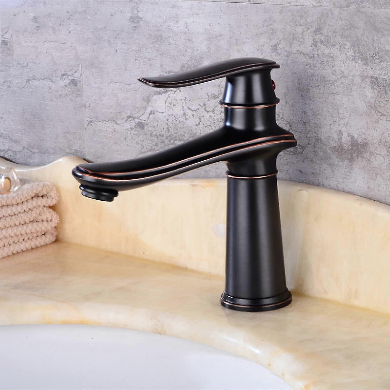 Bathroom Sink Retro Vintage Style Mixer, Hot And Cold, Single Handle, Single Hole Basin Mixer, Black