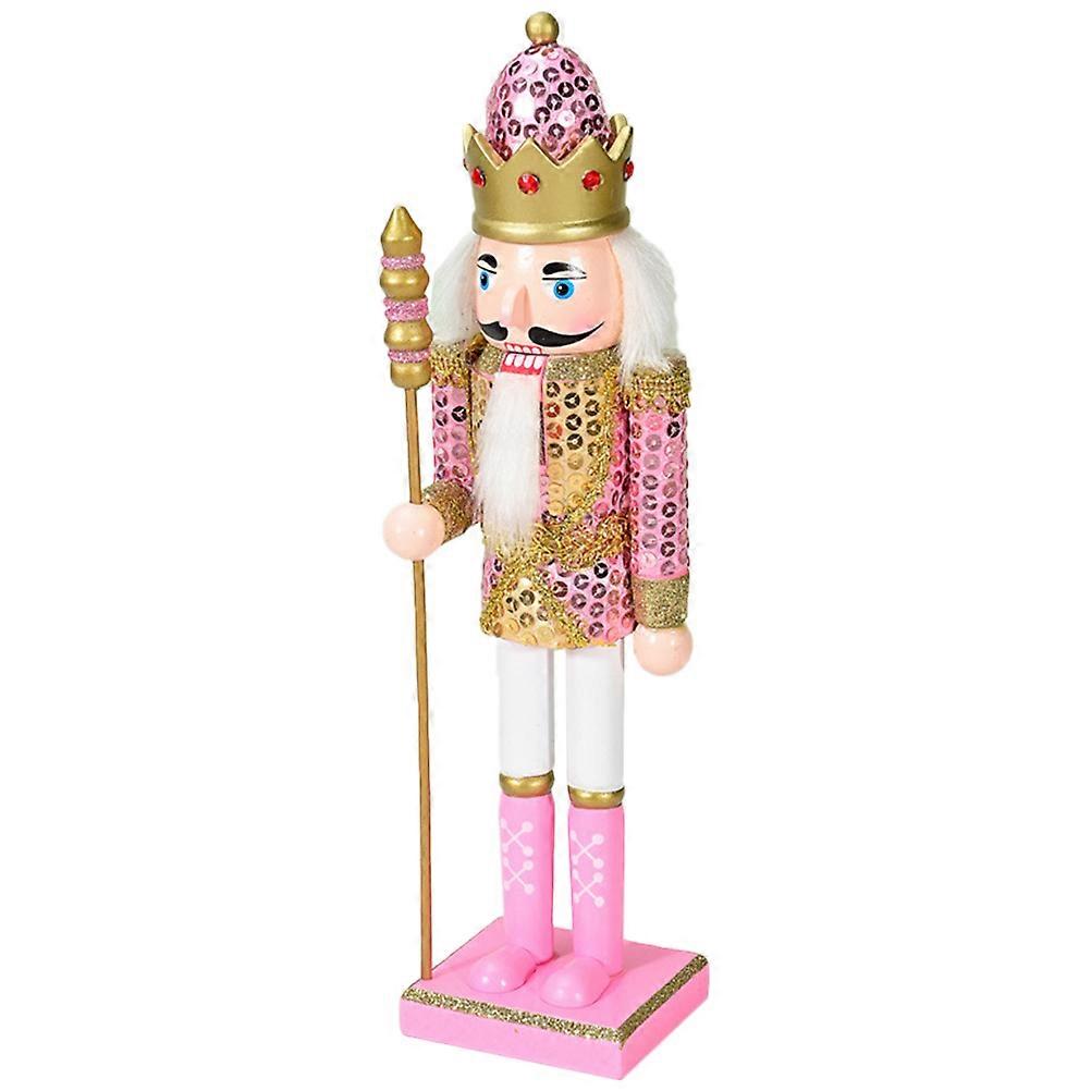 Nutcracker Decor Wooden Nutcracker Ornament for Decor 2Pcs Pink Set