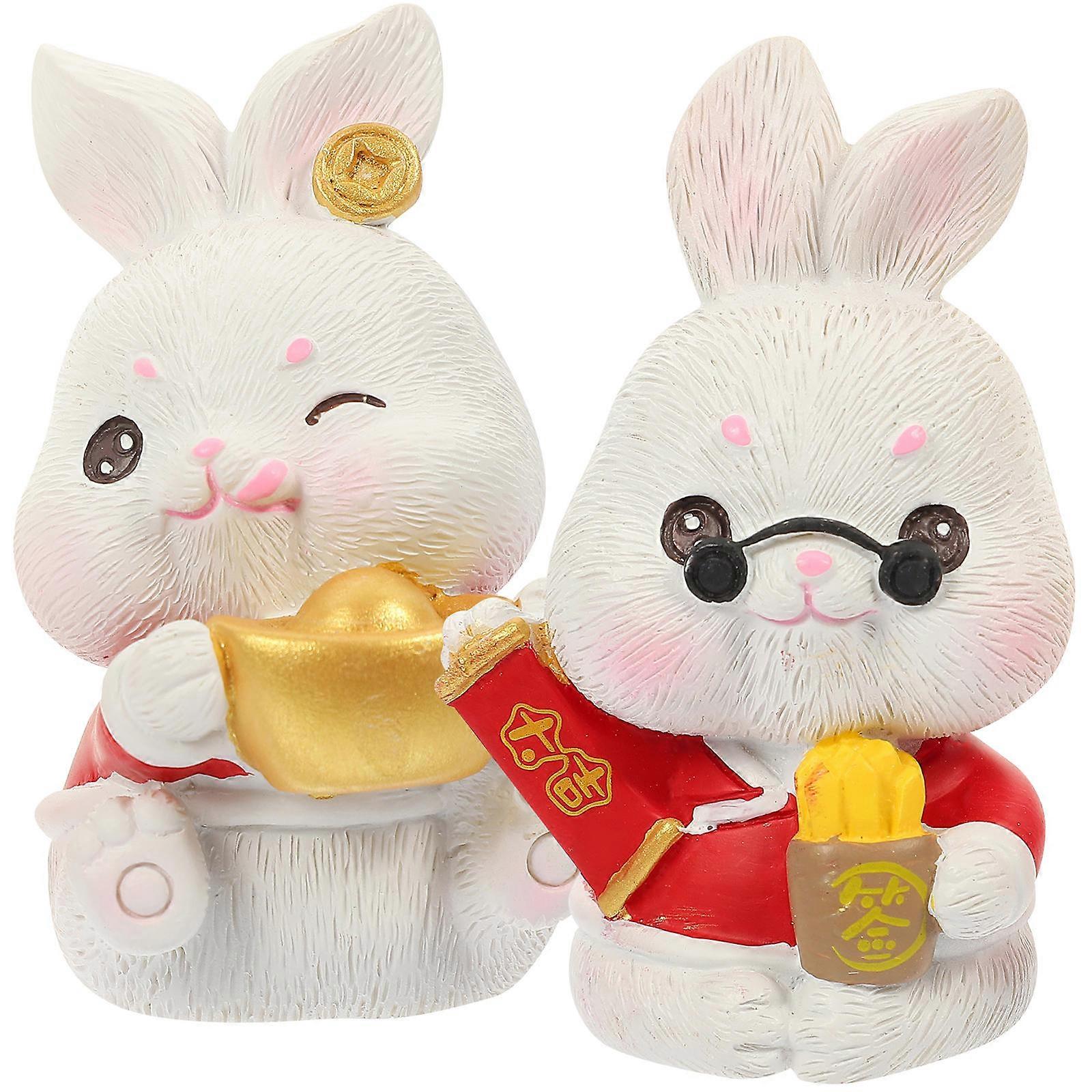 Rabbit Figurine for Home Resin Rabbit Statue for Desktop 6Pcs Decoration