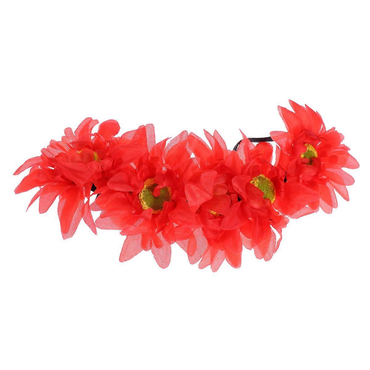 Floral Wreath Flower Headband for Decoration 2Pcs Red Elasticity