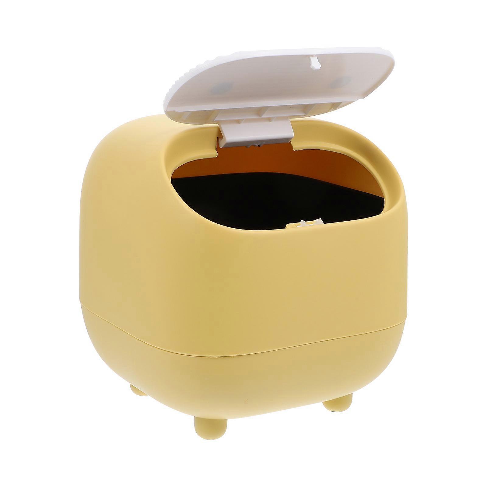 Cartoon Wastebasket 2Pcs Space Saving Desktop Trash Can For Office Workers Bathroom Use Yellow Color