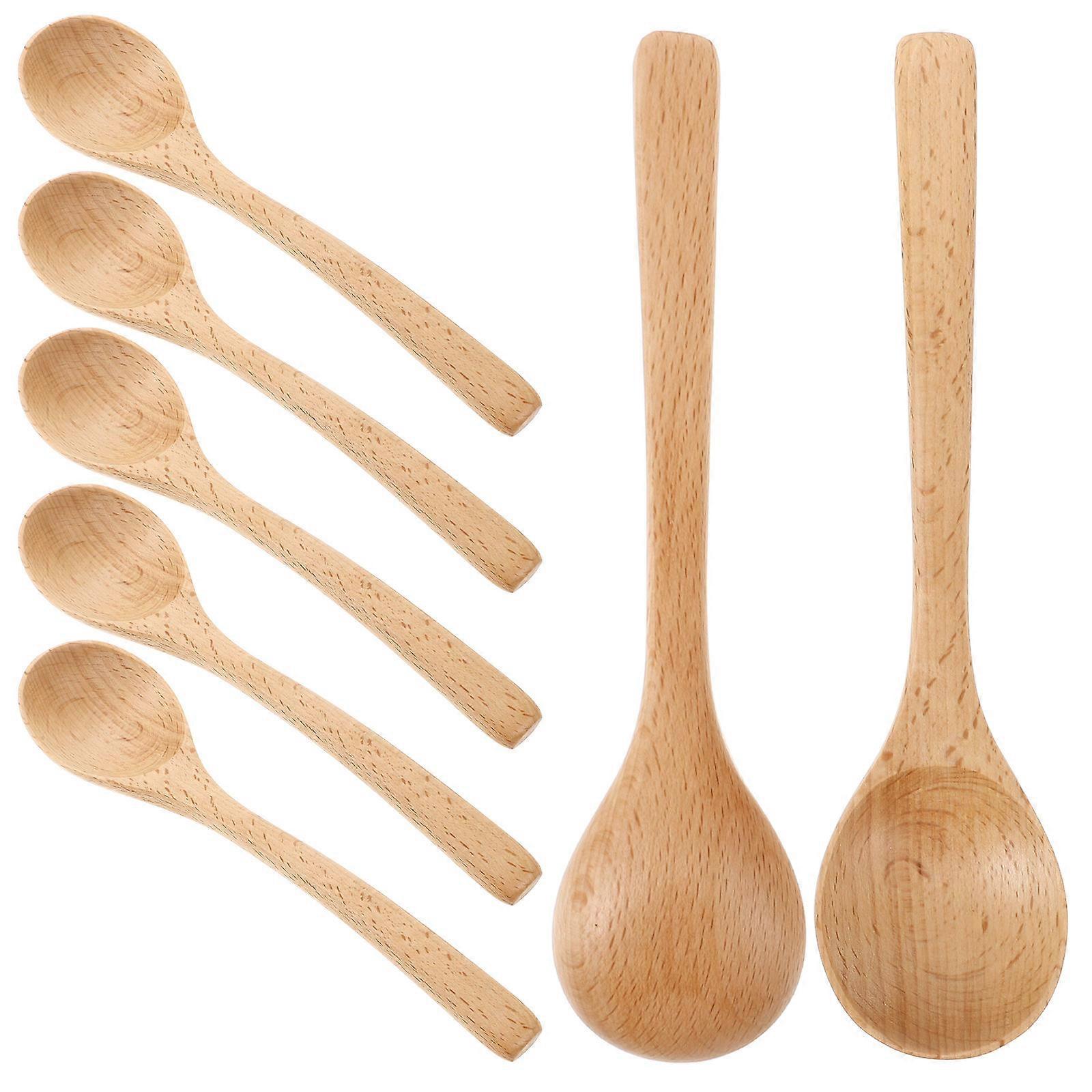 14 Pcs Khaki Wooden Spoons For Dessert Serving Multi-purpose Kitchen Utensil Set With Round Head And Reusable Quality