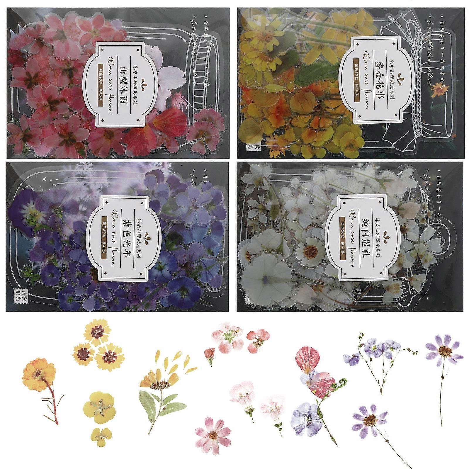 Diary Sticker 4Sets for Decoration Pretty Floret Stickers Pet Material Decals