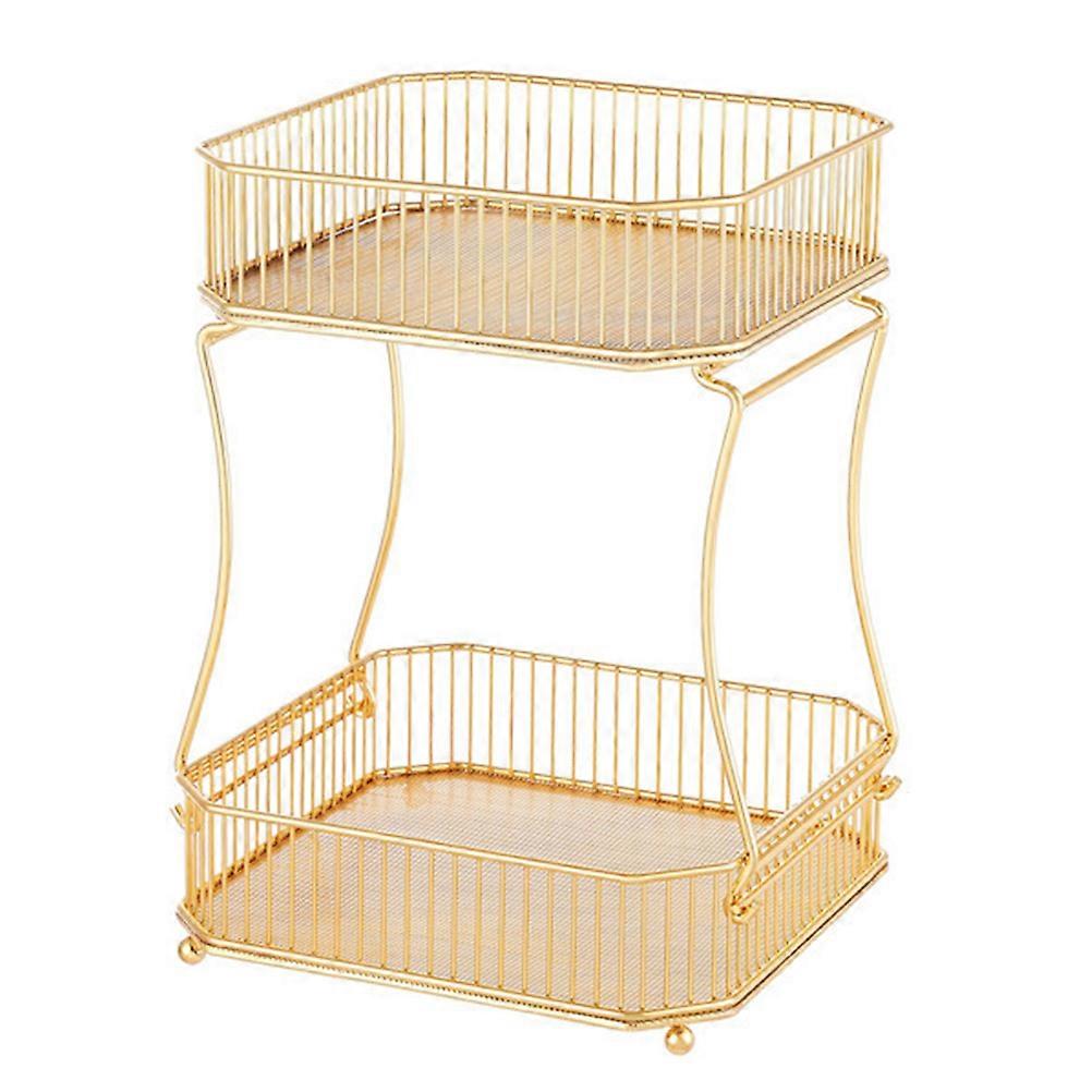 Bathroom Counter Organizer Golden Two Layer Storage Rack Home Use 35x24.5cm Space Saving 1Pcs