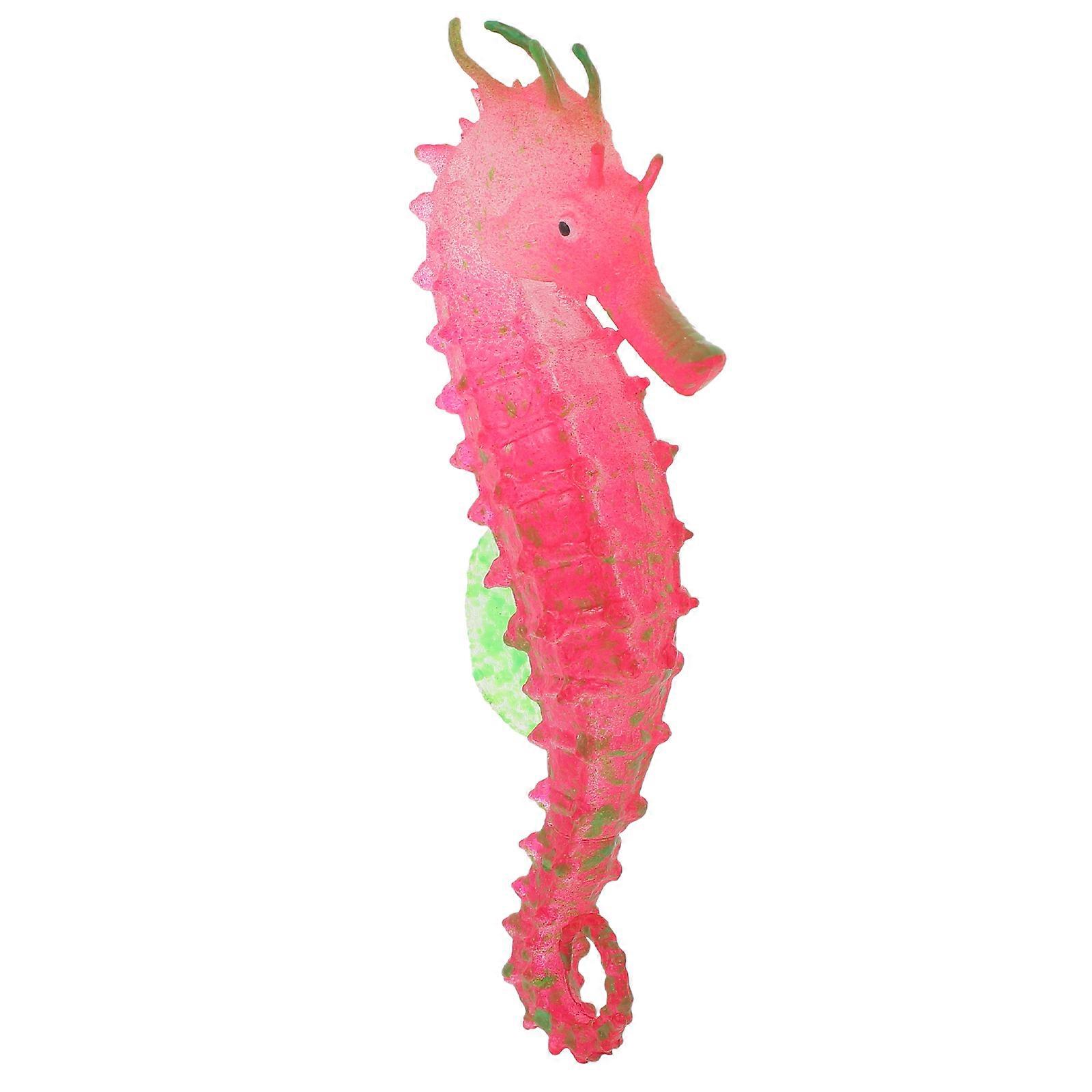 Artificial Seahorse Ornament for Fish Tank Rose Red 2Pcs with Glowing Effect