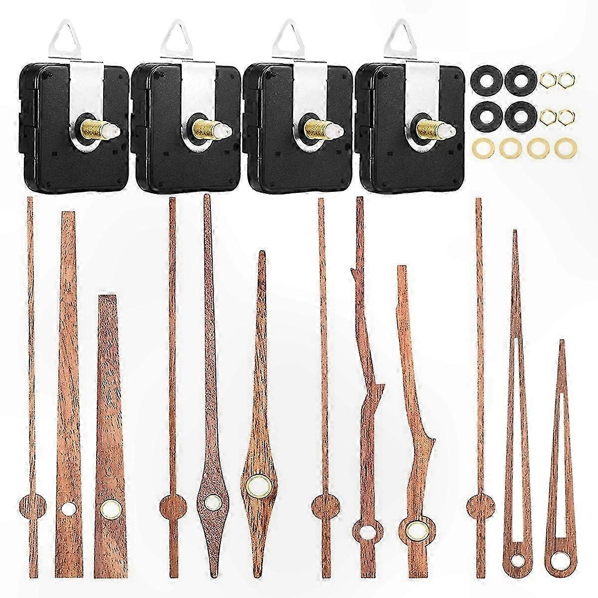 4-Pack Quartz Clock Movements with Walnut Finishes for DIY Projects and Repairs