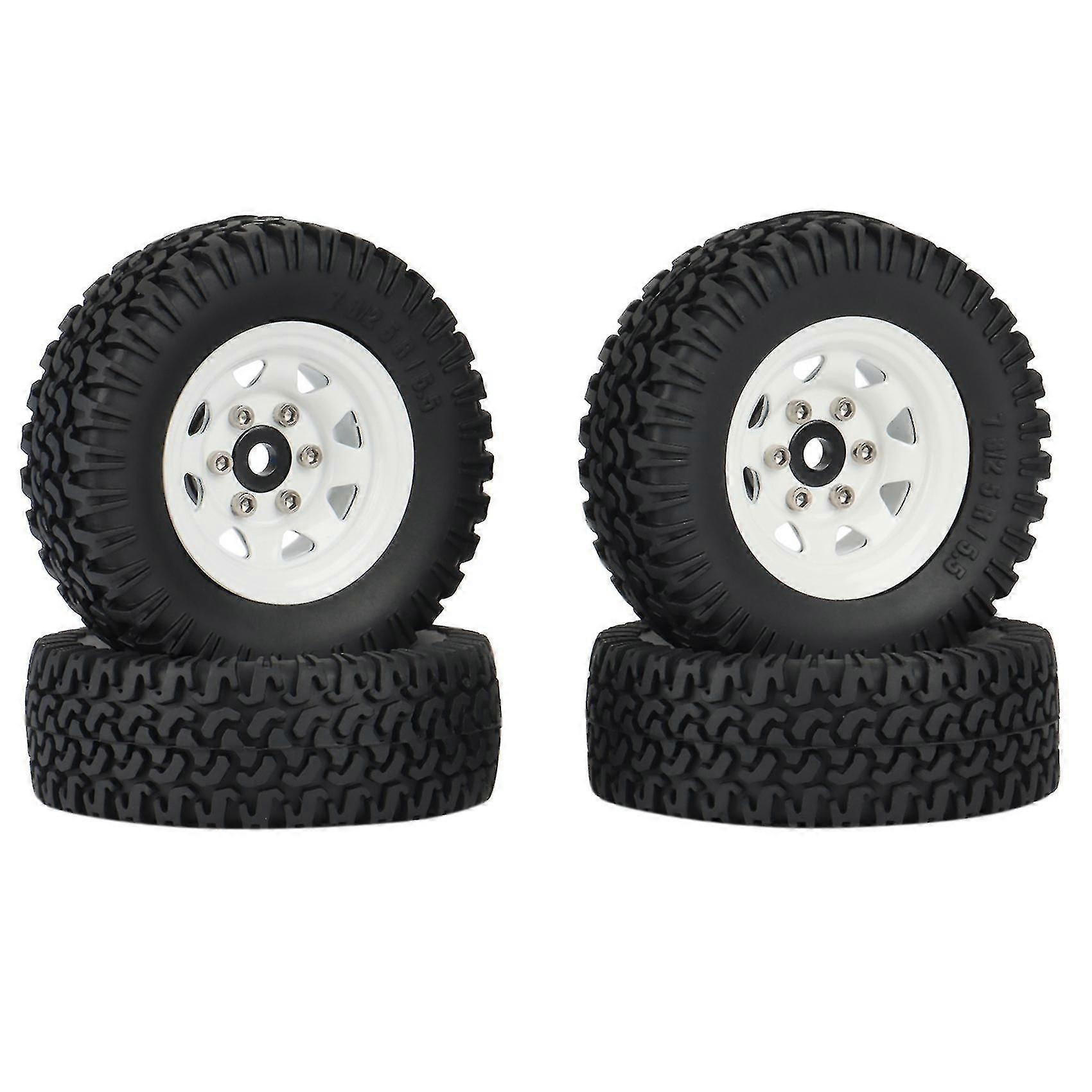 Set of 4 Metal Beadlock Wheel Rims and Tires for 1/10 Scale RC Crawler Cars, Compatible with Axial Models