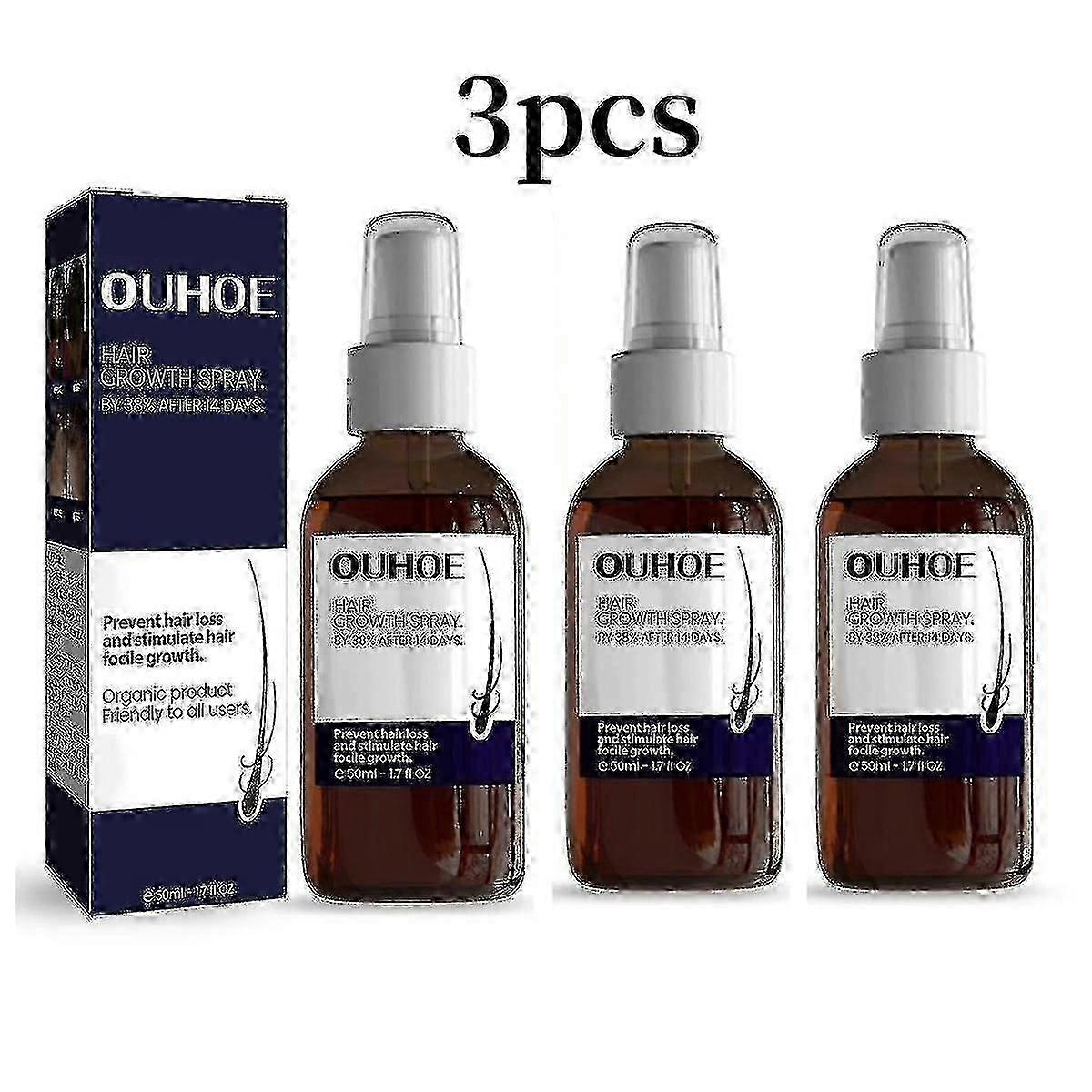 3x 50ml ספריי לצמיחת שיער Ouhoe מעניק לחות לקרקפת שיער פגום שיער חזק ספריי לצמיחת שיער צפוף KR-3322030222755