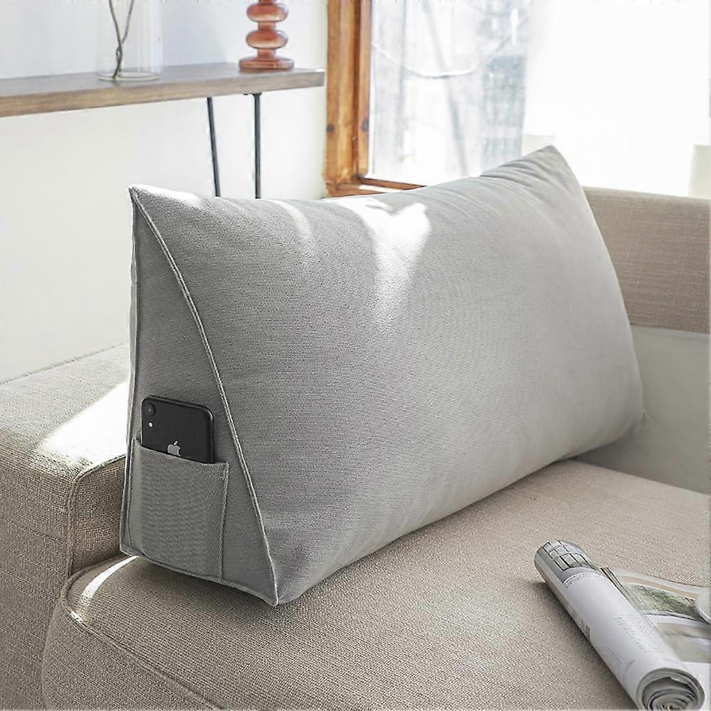 Triangular Back Pillow Daybed Bolster Backrest Wedge Pillow Lumbar Neck Support Removable Grey Cover 39x14x8 Inch