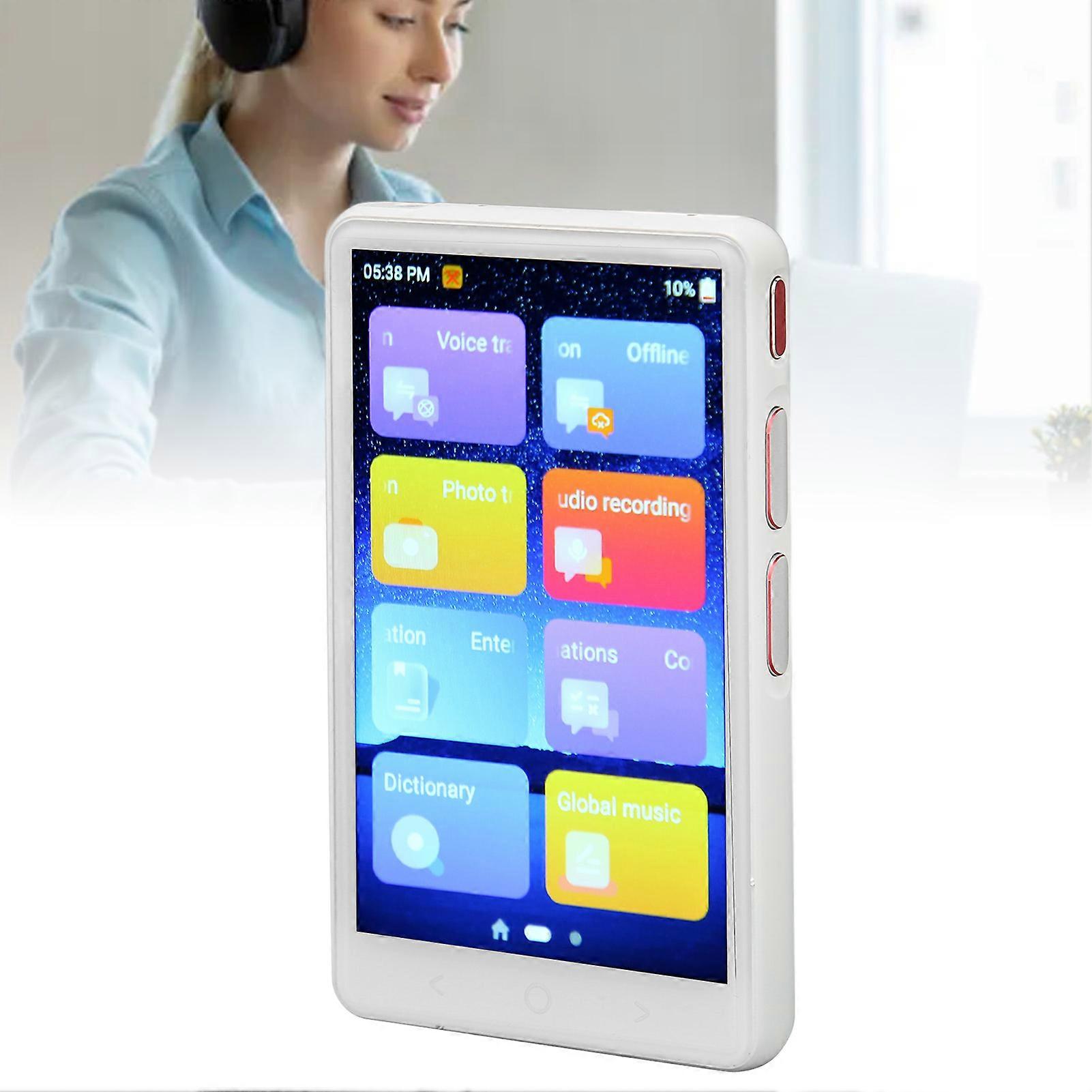 Smart Translator 4in IPS Screen Offline WiFi MP3 Mode 2 Way 135 Languages Voice Photo Translation for Travel Learning White 