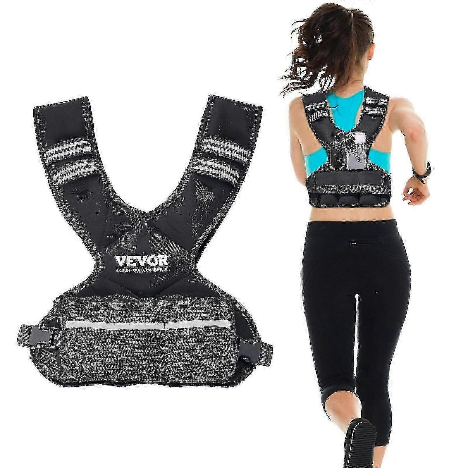Adjustable Weighted Vest for Strength Training, Running & Jogging with 6 Ironsand Weights (11-20lb) and Reflective Stripe