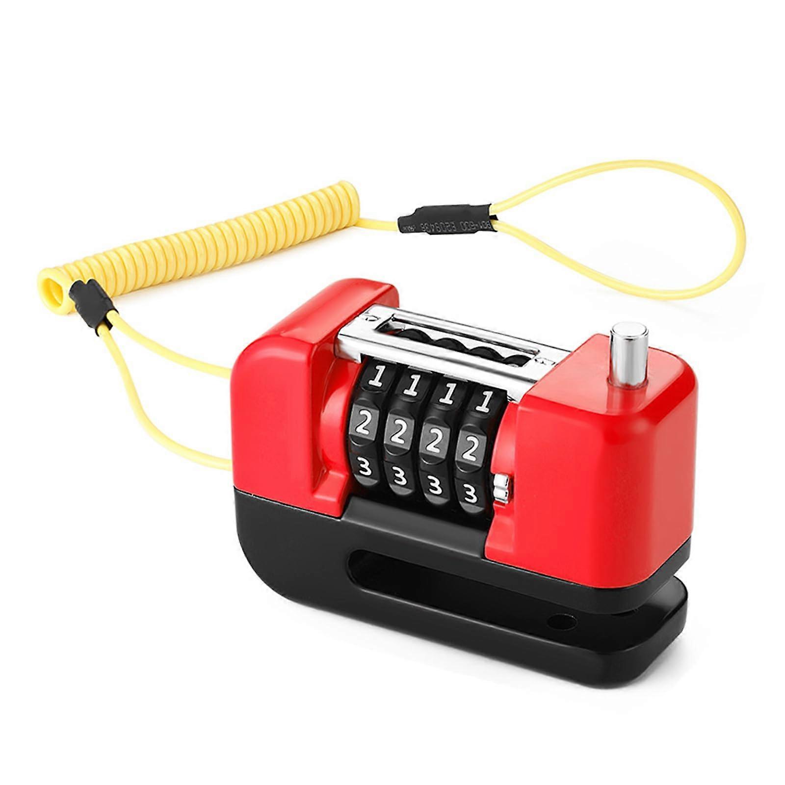 Bicycles Antitheft Disc With Reminder Rope 4 Digit Combination Lock For Electric And Mountain Bikes Red  Security