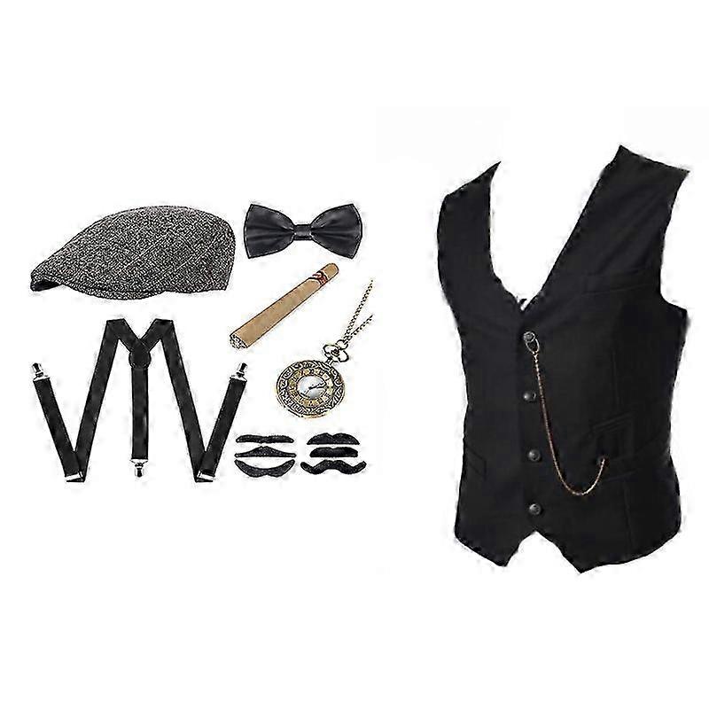 Miesten gangsteriasu ja asusteet setti steampunk vyötärötakki Peaky Blinders liivi taskukello 1920-luvun miehet Gatsby Cosplay asu