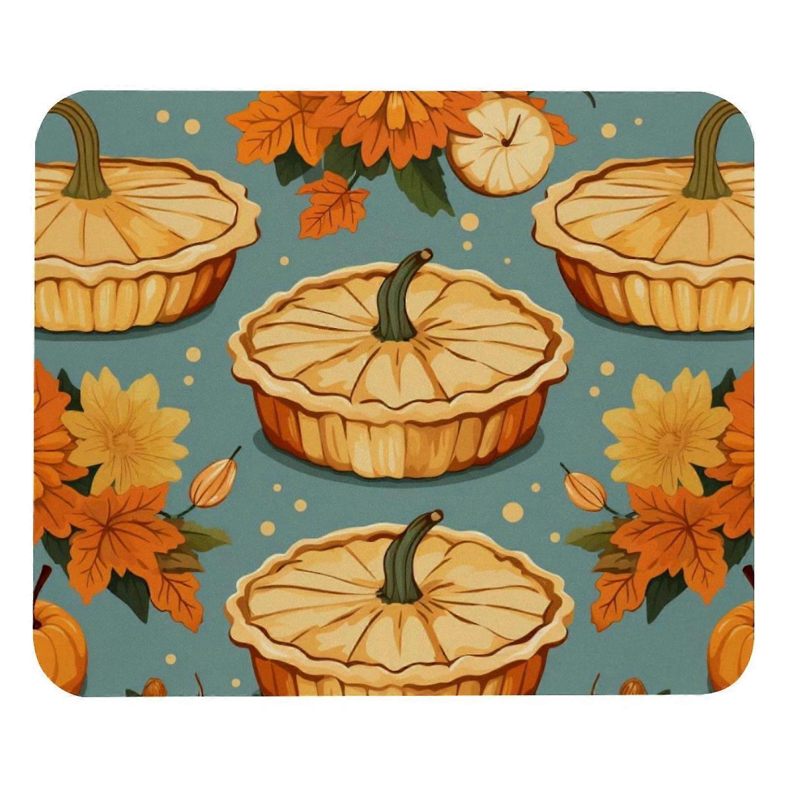 Thanksgiving Cartoon Pumpkin Pie Mouse Pad with Non-Slip Rubber Base, Square Design for Laptop, Writing, Gaming - 8.3'' x 9.8''