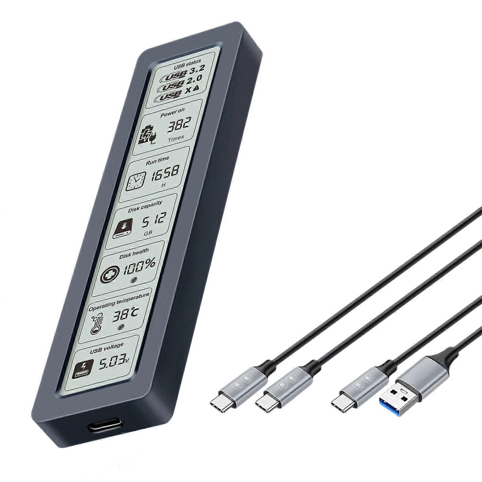 M.2 NVME SSDs Enclosure With Smartests Display Real Time Monitoring Toolless Installation Two USB C A Cables 10Gbps Speed Multicolor