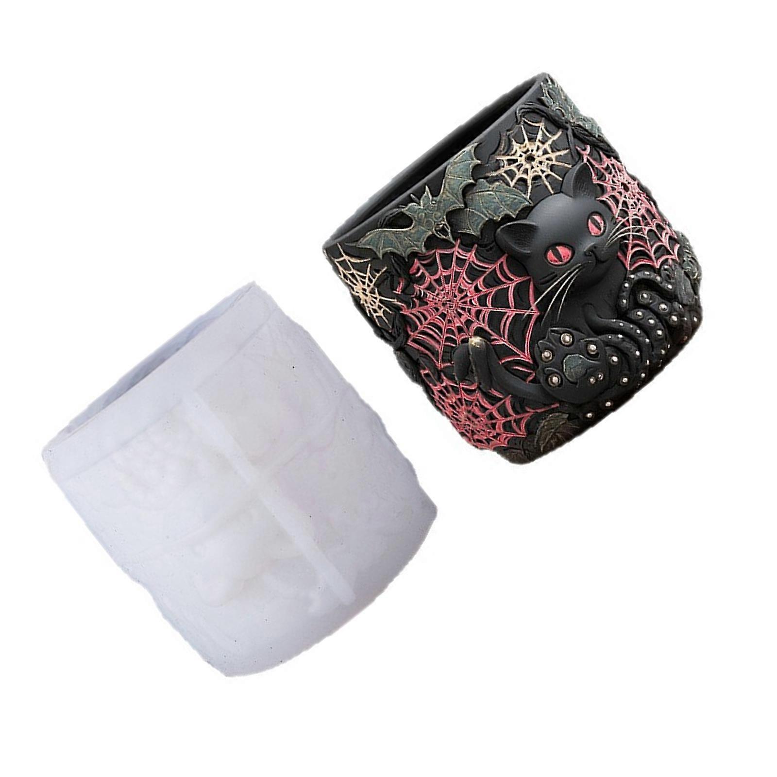 Flexible Silicone Black Cat Planter Mold With Intricate Relief Patterns For Resin Crafts Concrete Candle Making And DIY Home Decor Multicolor