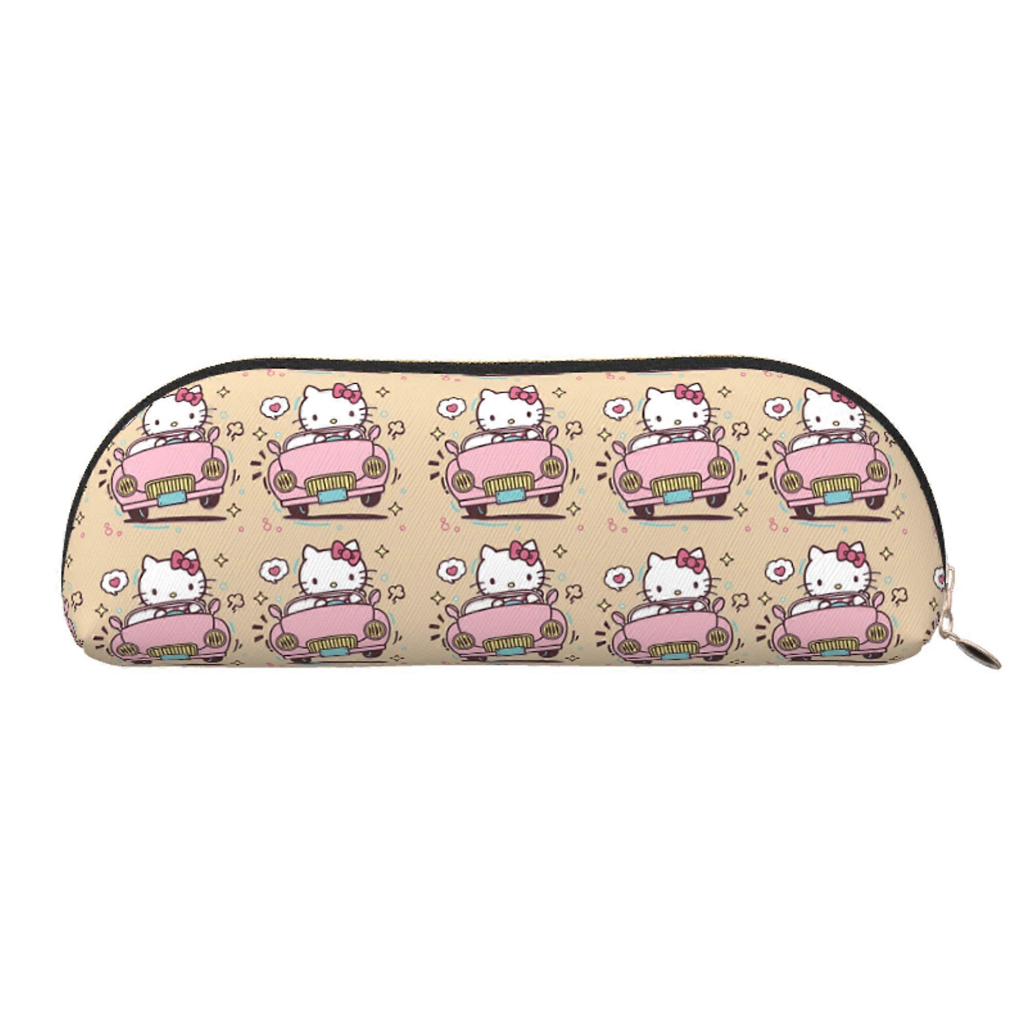 Hello Kitty Leather Semi-circular Zipper Pencil Case Large Capacity Multi-function PVC Semi-circular Storage Bag