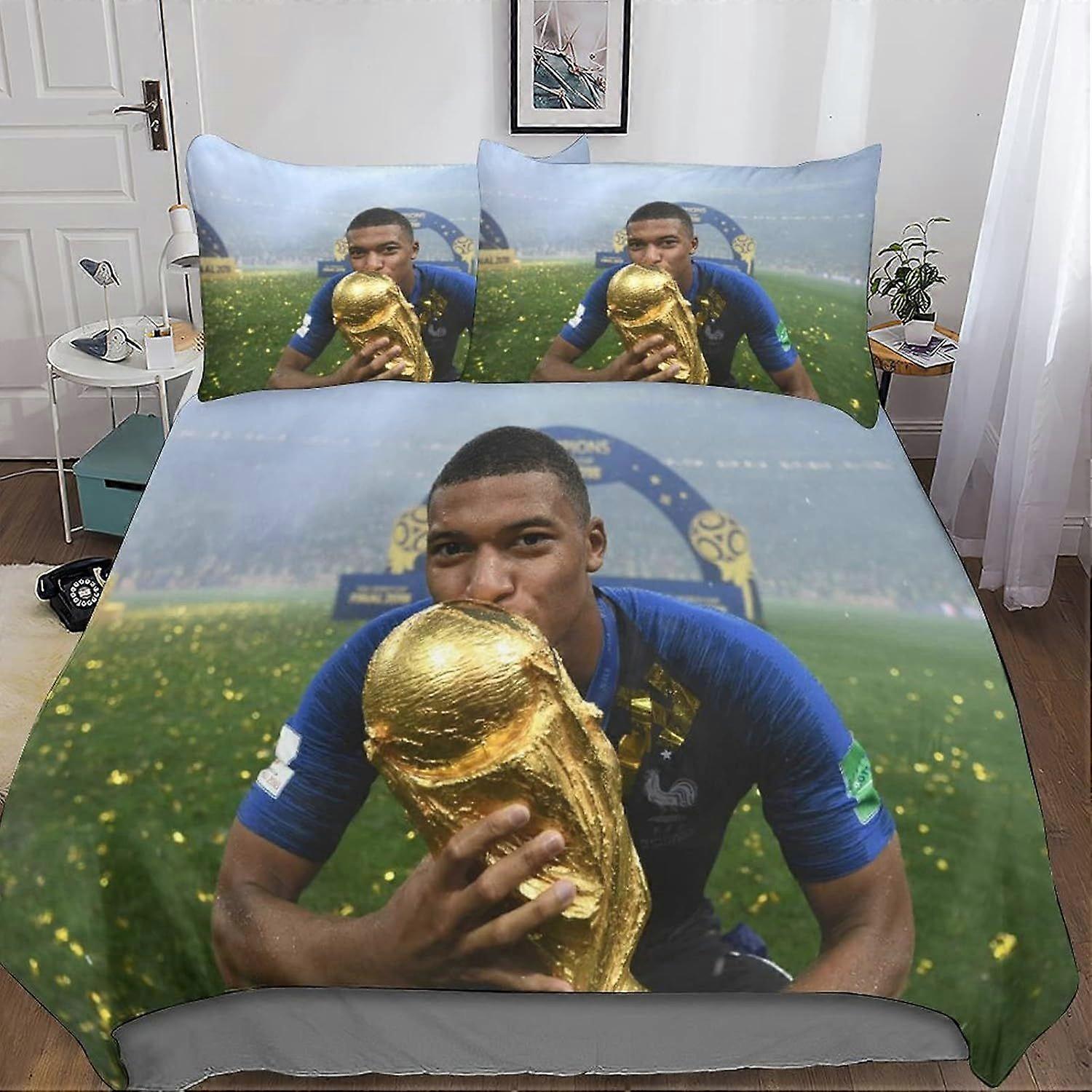 CAYBES Mbappé Capa de edredom Capa de colcha com fronhas 3D impresso Luxo Soft Bedding Easy Care Set com zíper Futebol Superstars Fechamento Unique Des