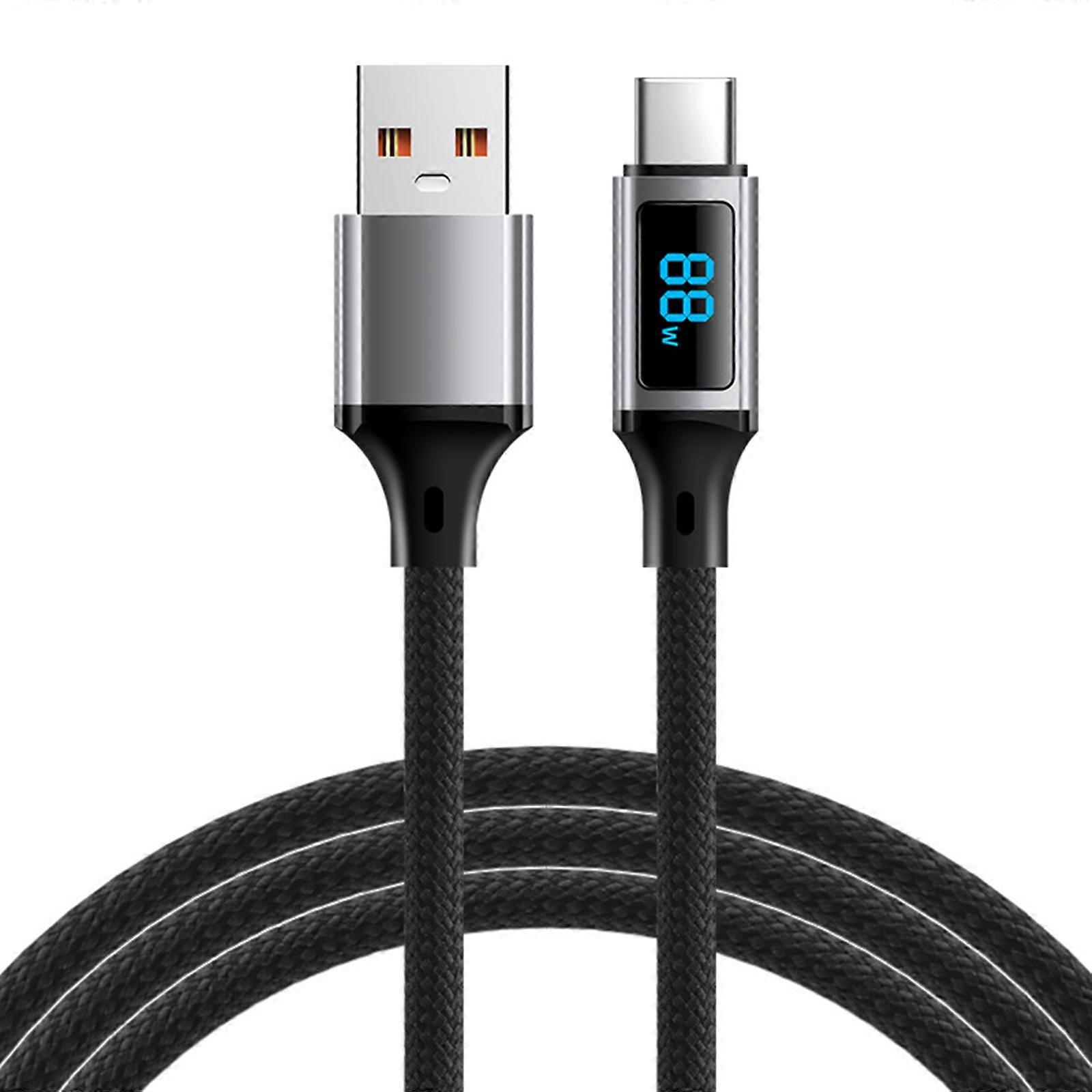 60W USB Cable Builting In LED Power Display Fast Charging Nylon and Metal Texture Fast Speed Data Transfer Cord Multicolor