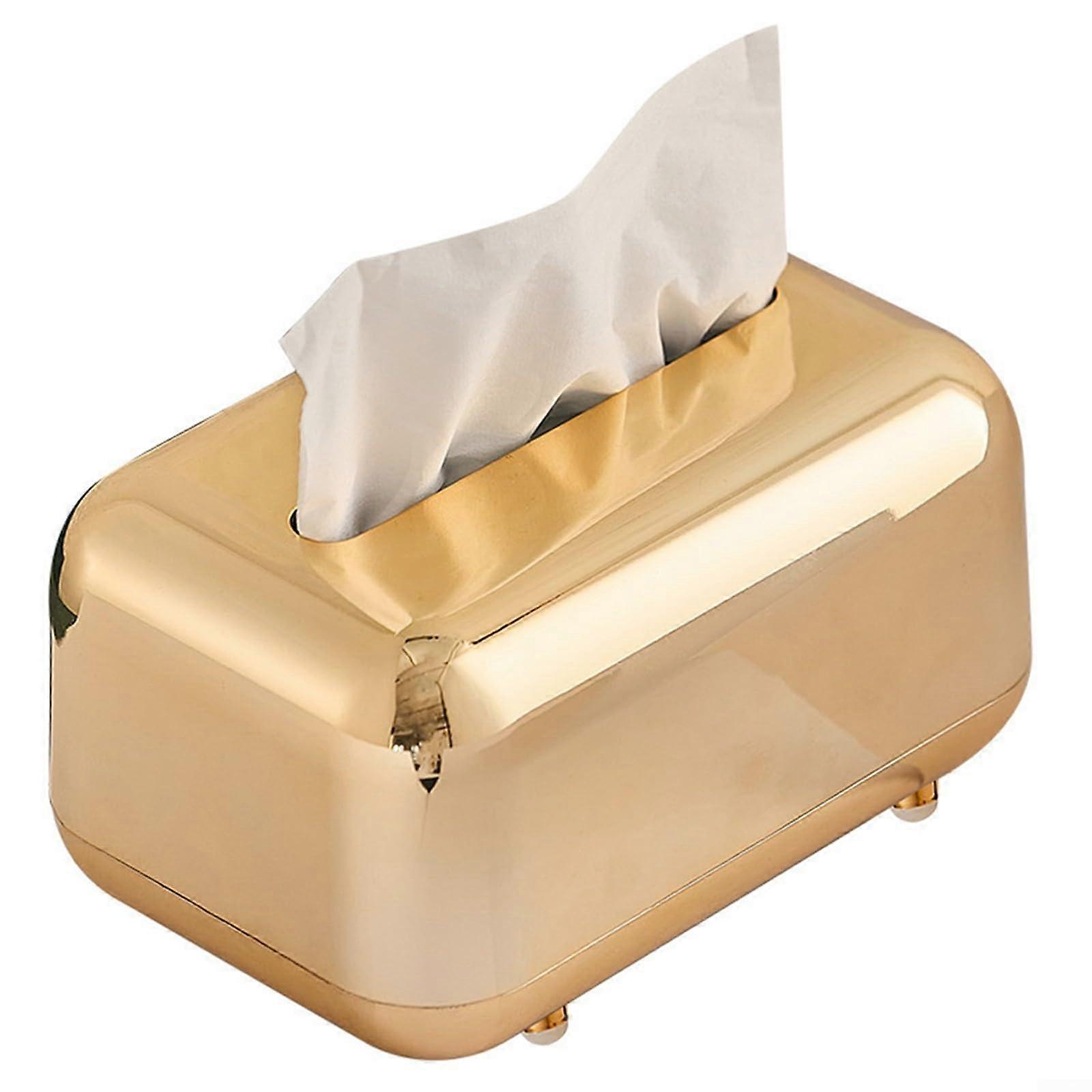 Tissue Box Holder with ABS Material and Non Slip Base for Desk, Counter, and Bathroom (Gold)