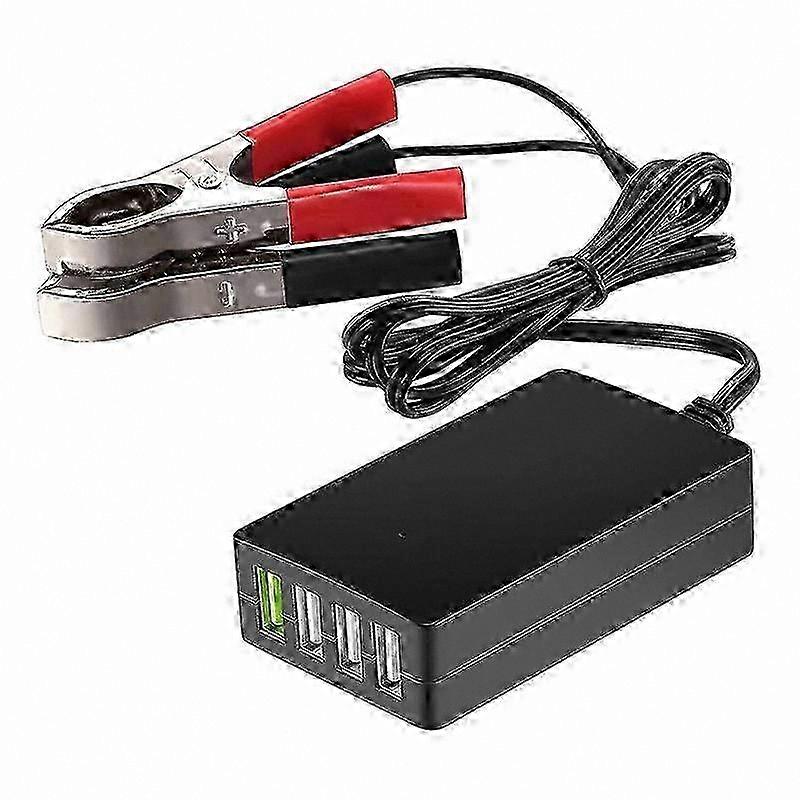 Portable DC to USB Charger Adapter, 12V/24V Multiport 4-Port Smart Device Power Converter with Battery Clip
