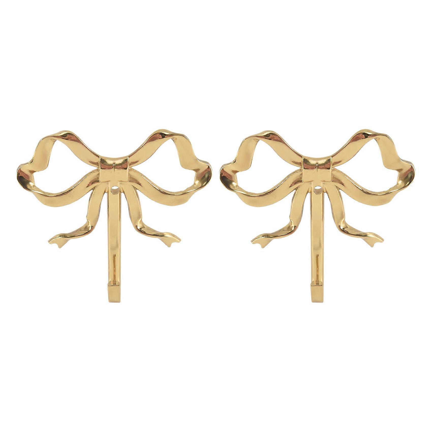2PCS Decorative Bow Hanger Towel Hook Bow Shaped Hat Hooks Brass Bow Shaped Hat Hooks Hanging Towel Hook,Large