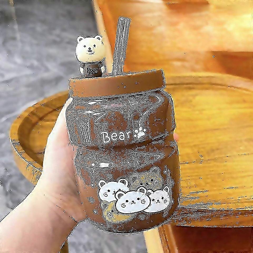 For Cartoon Ceramic Straw Mug Bear