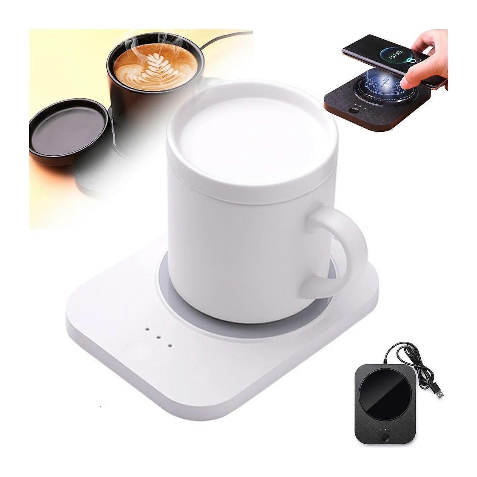 Coffee Cup Warmer with 55°C Constant Heating, Wireless Charging Station and Auto Shutoff Timer, White