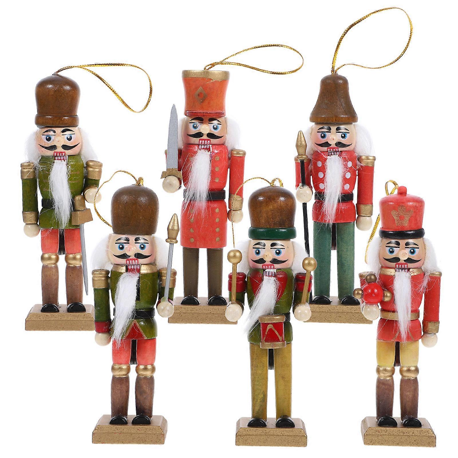 Hanging Christmas Nutcracker Wood Nutcracker Ornament for Christmas 6Pcs