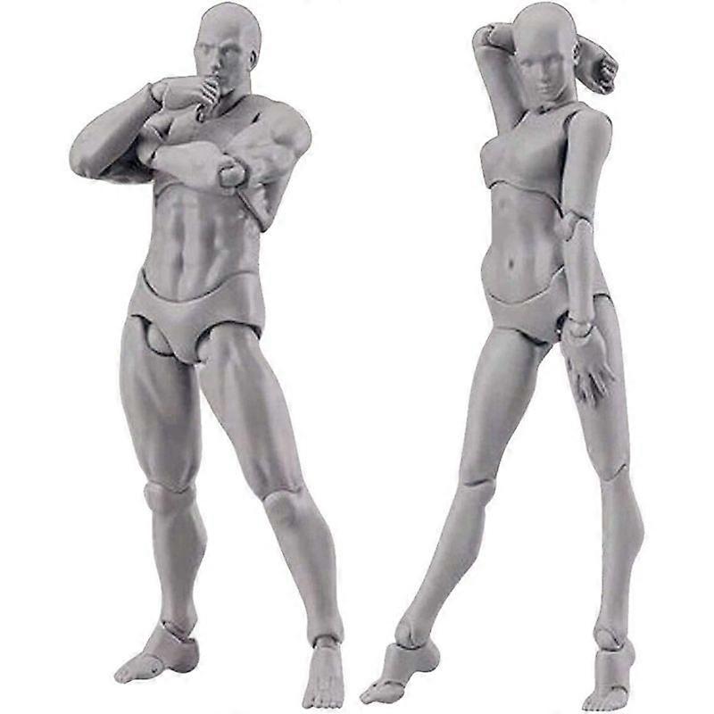 Artists Manikin Jointed Drawing Figures Male+Female Set (Grey)
