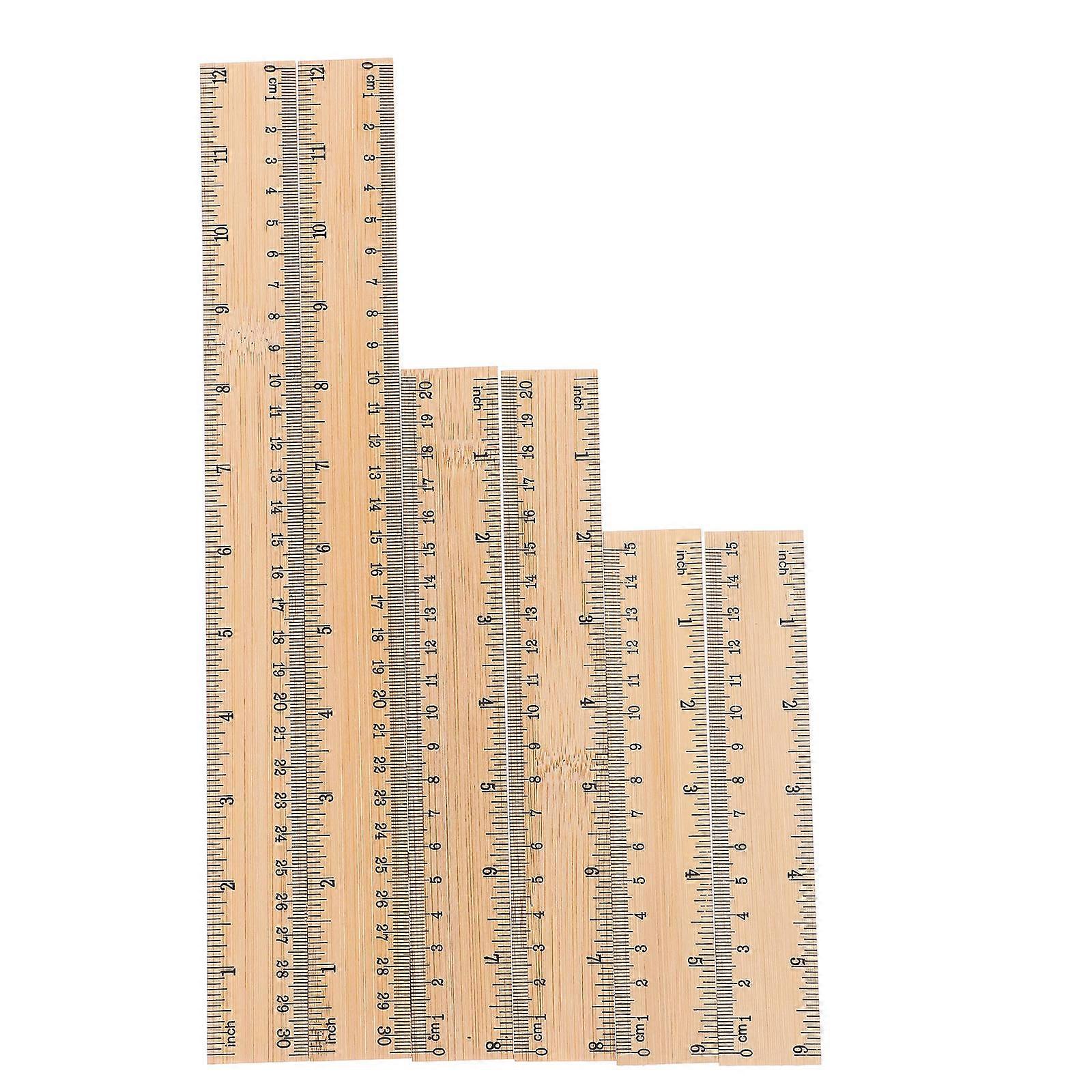 6Pcs Bamboo Rulers Multi-Function Straight Measuring Ruler for School Use