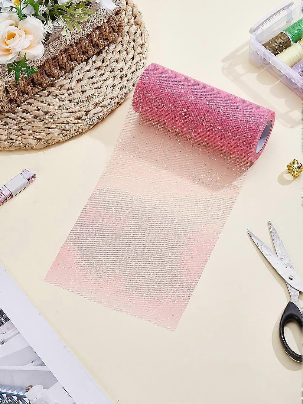 10.00 Yards(9.14m) Rainbow Gradient Color Glitter Tulle Fabric Violet Polyester Deco Mesh Ribbons Ribbon Netting Fabric for DIY Craft Home Party Wall 