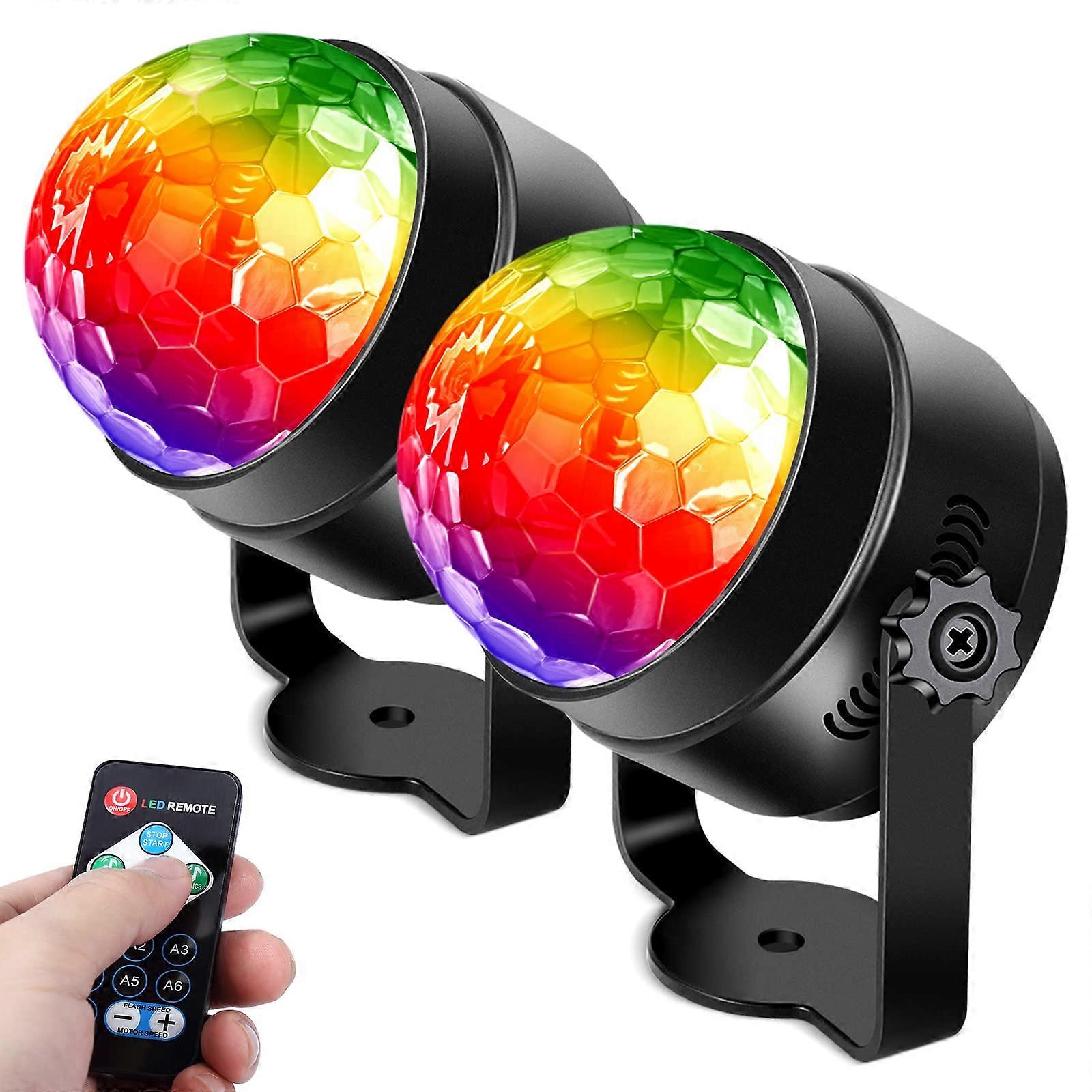 2 Pack Sound Activated Disco Ball Lights with Remote, RGB LED Party Stage Lighting 7 Colors