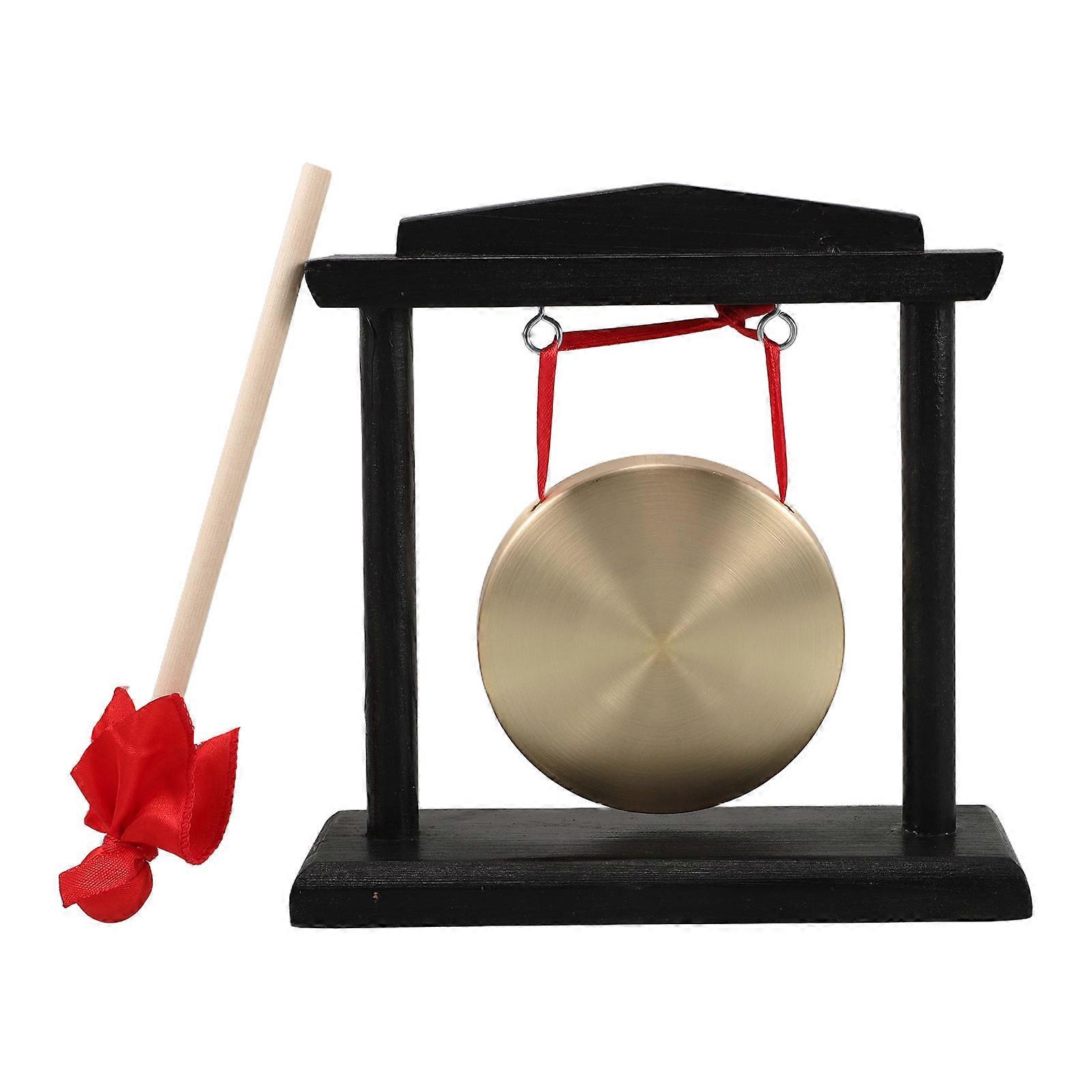 Traditional Chinese Brass Gong With Wooden Stand For Housewarming Blessing Present Or Ceremony Use In Multi Color 1 Set