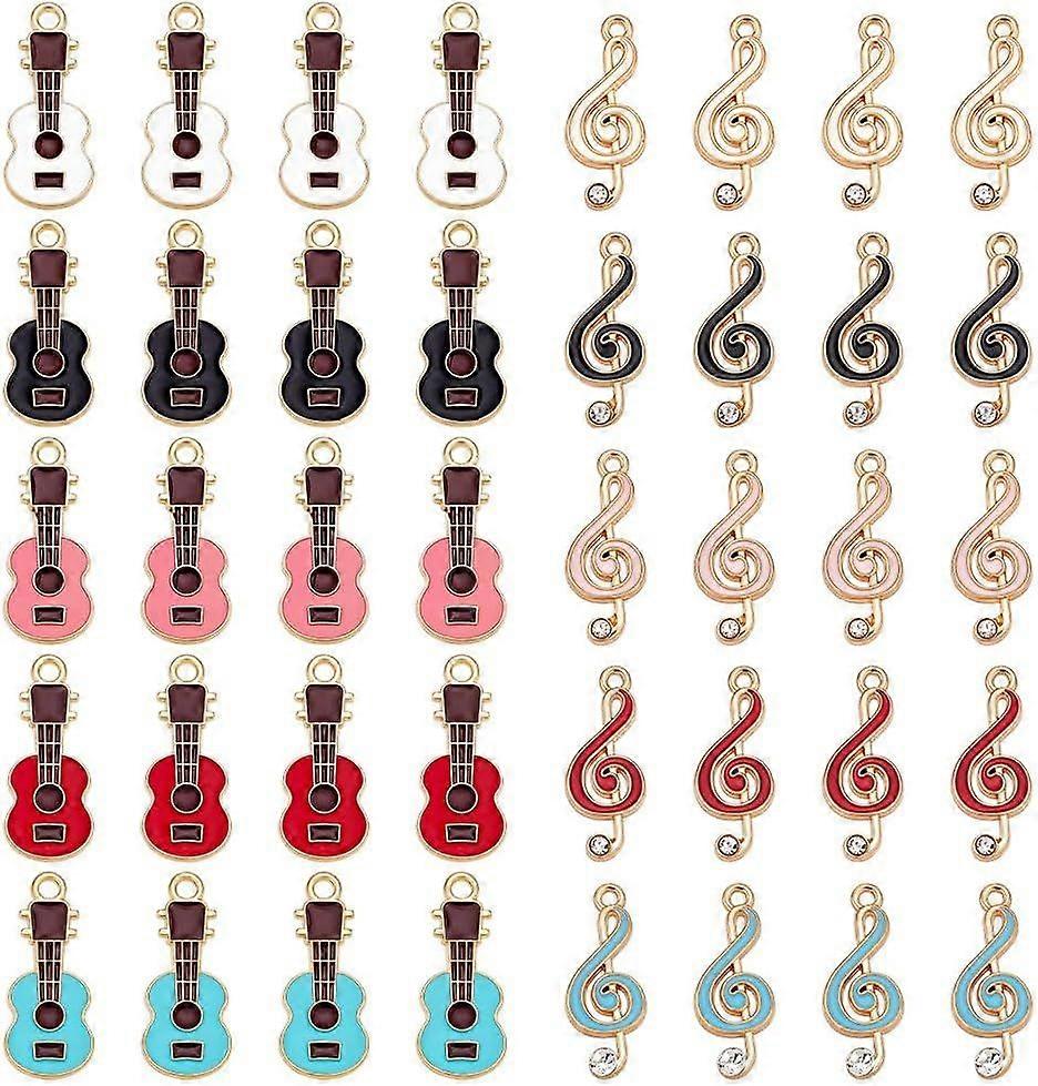 40Pcs Music Note Guitar Charms 10 Style Alloy Enamel Guitar Instrument Pendant Musical Notes Symbol Charm with Loop for Jewelry Making DIY Craft Party